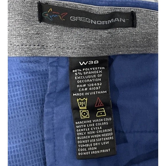 Greg Norman golf‎ Shorts Mens size 38 Blue Outdoor Fish logo Flat Front Chinos - Picture 5 of 6